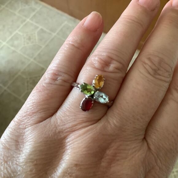 STERLING SILVER 925 BLUE TOPAZ/GARNET/PERIDOT/CITRINE WOMAN RING SIZE US 8 - Picture 10 of 11